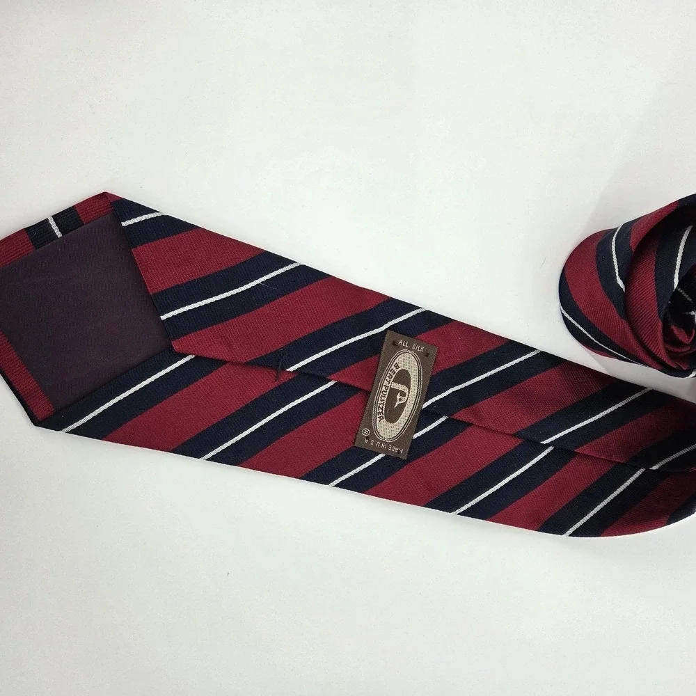 Vintage BERT PULITZER Silk Tie Red Navy Blue White Repp Stripe Made in USA Long